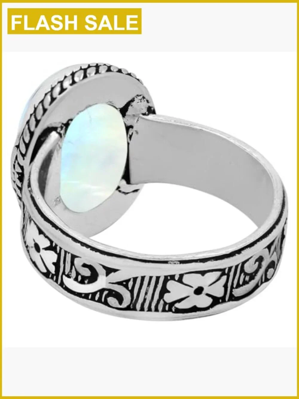 Oval Moonstone Gemstone Solitaire Statement Ring, 925 Silver Overlay